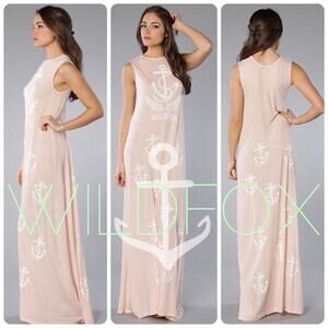 WILDFOX 'Olive Oil' Nautical Anchor Antoinette Yacht Tank Maxi Dress Pink XS